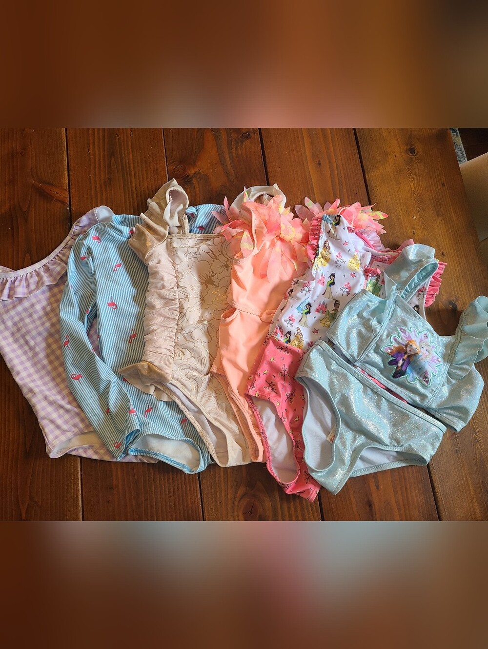 Girls Mixed Swimsuit Lot - Pastel Florals & Characters - Size 5